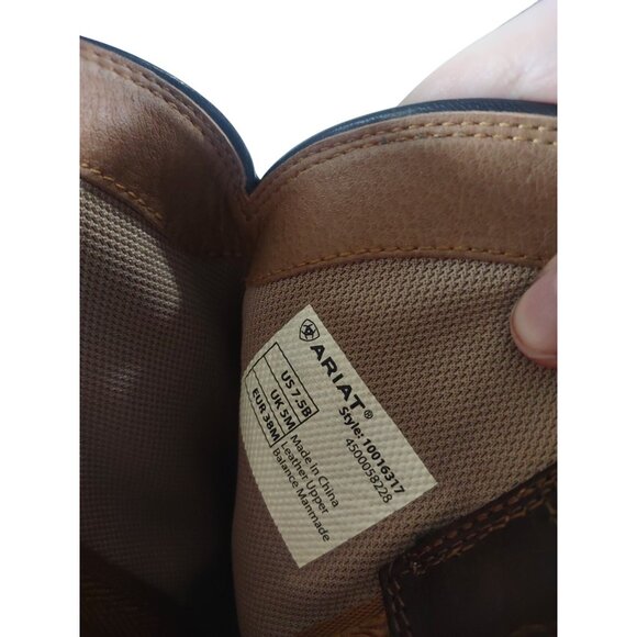 Ariat Women's Round Up Wide Square Toe Western Boot Sz 7.5 B Brown Leather Blue - Picture 8 of 8